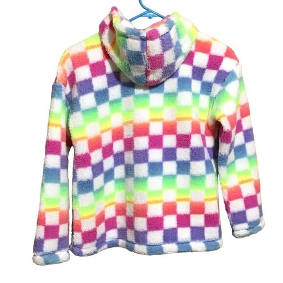 The Children’s Place Multi-Colored Checkered Fuzzy Hoodie L 10/12 - Picture 2 of 6